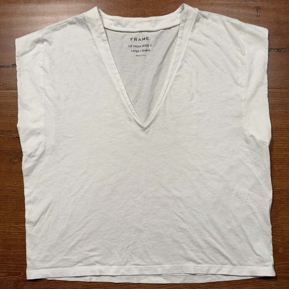 Frame Le High Rise V Neck Tank Top Womens L White Cut Off Sleeve T Shirt Tomboy